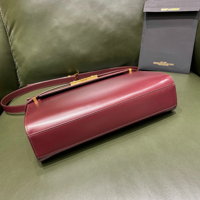 YSL Manhattan Leather Shoulder Bag Burgundy 579271