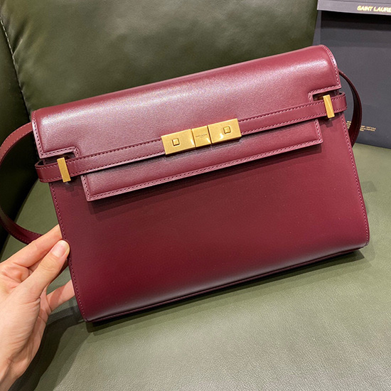 YSL Manhattan Leather Shoulder Bag Burgundy 579271