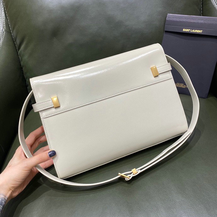 YSL Manhattan Leather Shoulder Bag White 579271