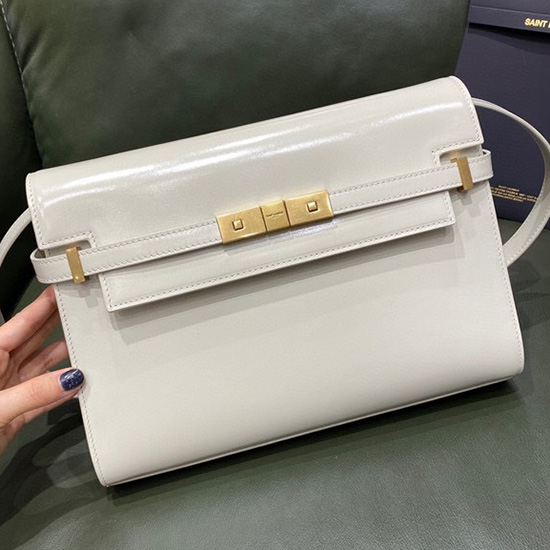 YSL Manhattan Leather Shoulder Bag White 579271