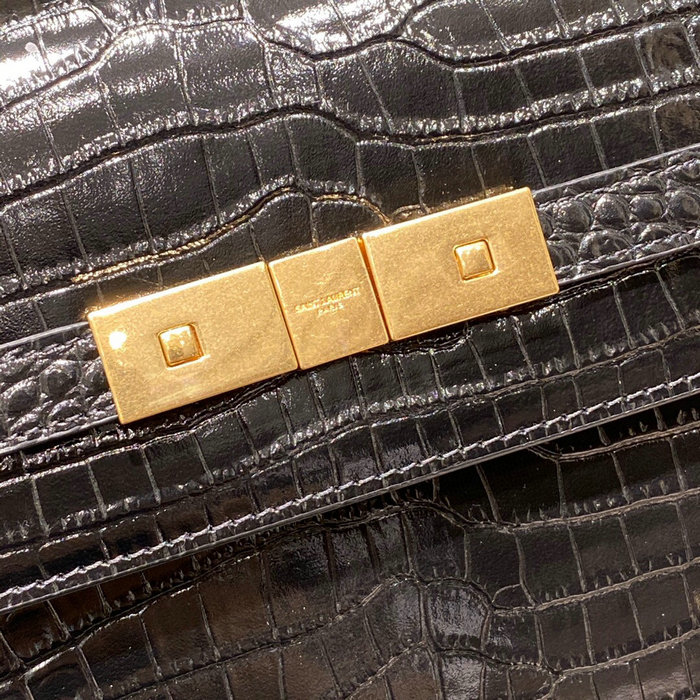 YSL Manhattan Shoulder Bag in Black Crocodile-embossed Gold 579271