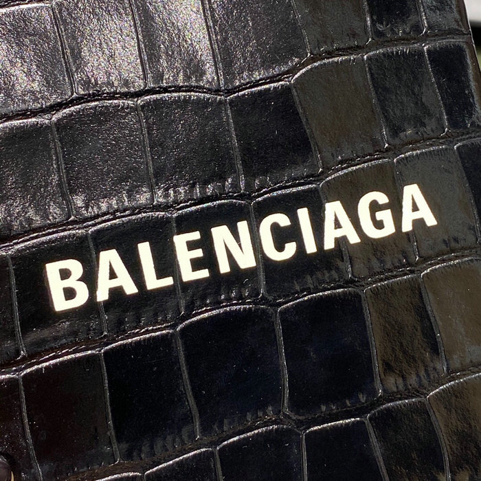 Balenciaga Croc-effect Leather Shopping Phone Holder Black 593826