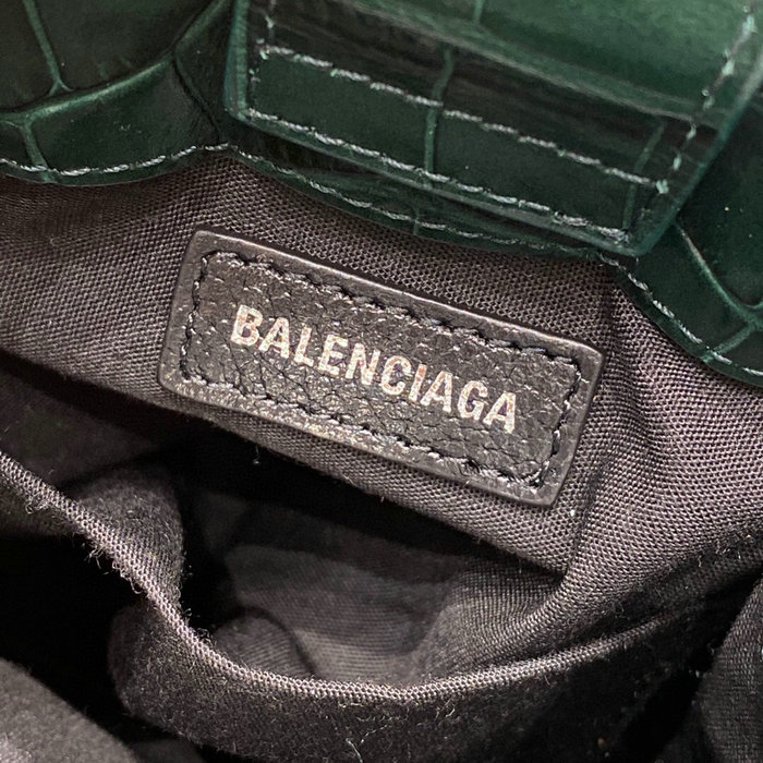 Balenciaga Croc-effect Leather Shopping Phone Holder Green 593826