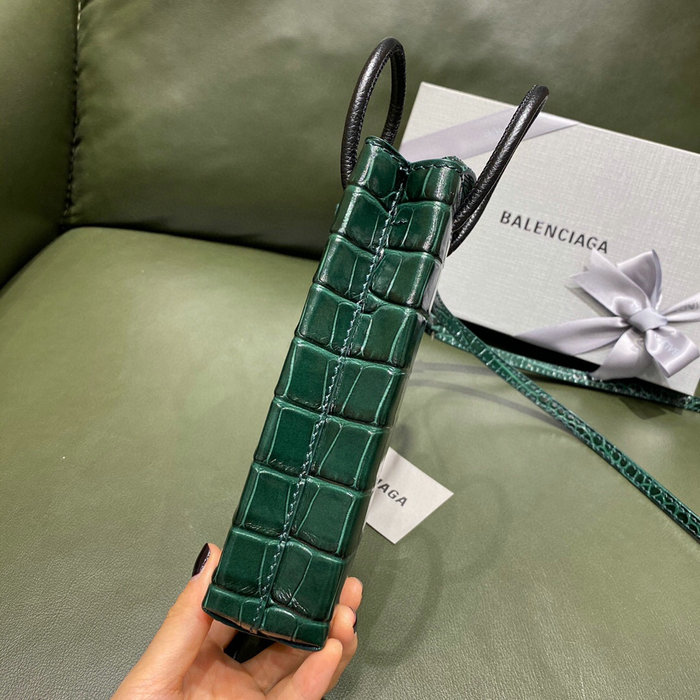 Balenciaga Croc-effect Leather Shopping Phone Holder Green 593826