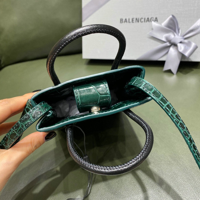 Balenciaga Croc-effect Leather Shopping Phone Holder Green 593826