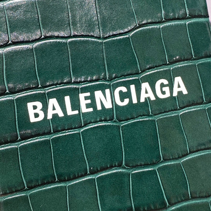 Balenciaga Croc-effect Leather Shopping Phone Holder Green 593826