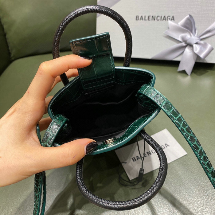 Balenciaga Croc-effect Leather Shopping Phone Holder Green 593826