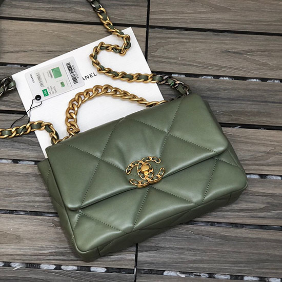 Chanel 19 Lambskin Flap Bag Green AS1160