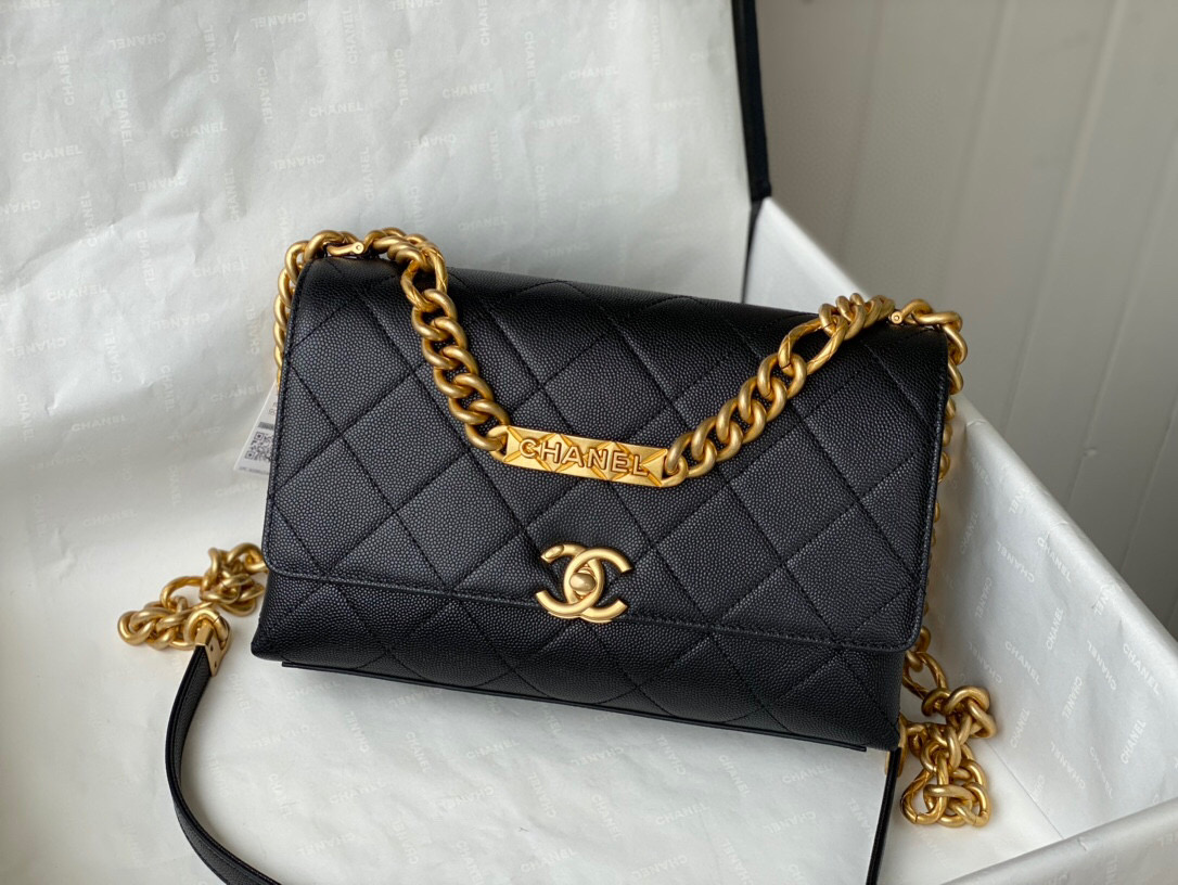 Chanel Grained Calfskin Flap Bag Black AS2764