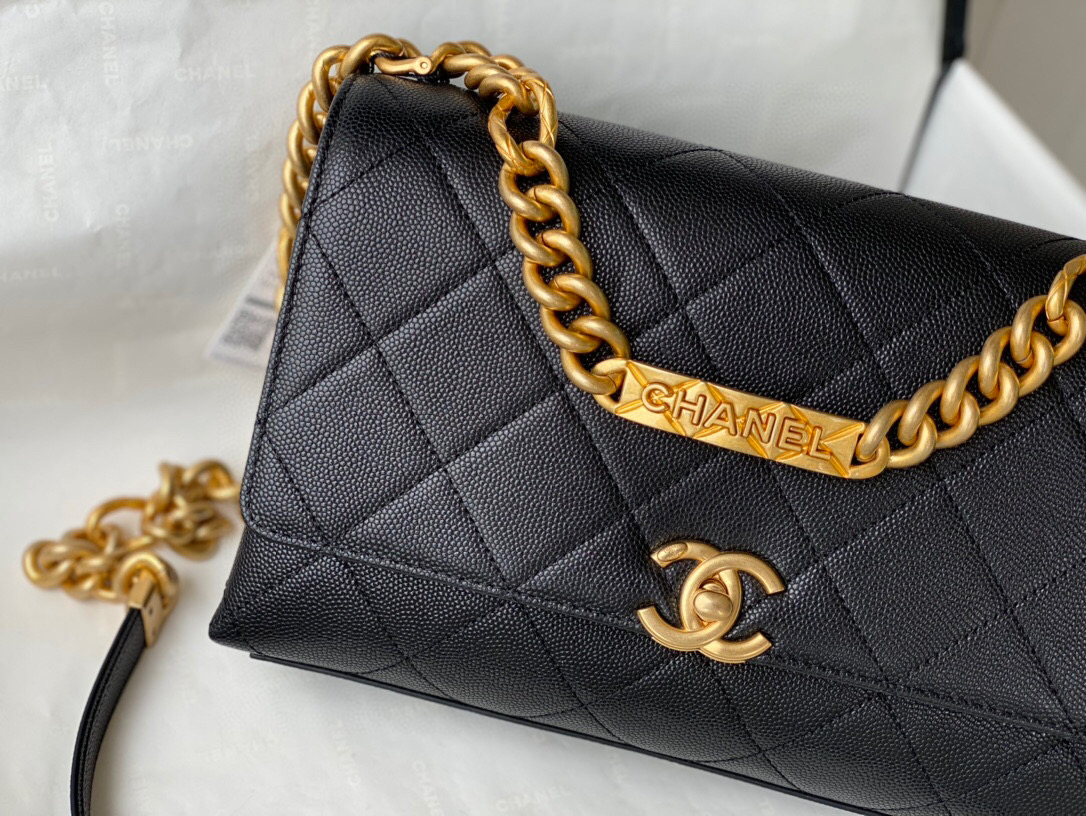 Chanel Grained Calfskin Flap Bag Black AS2764