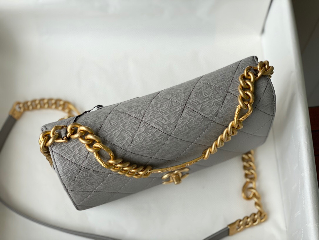 Chanel Grained Calfskin Flap Bag Grey AS2764