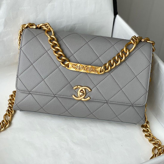 Chanel Grained Calfskin Flap Bag Grey AS2764