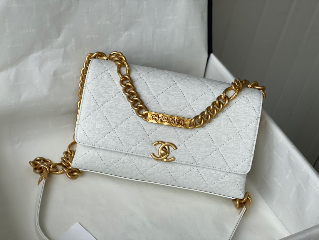 Chanel Grained Calfskin Flap Bag White AS2764