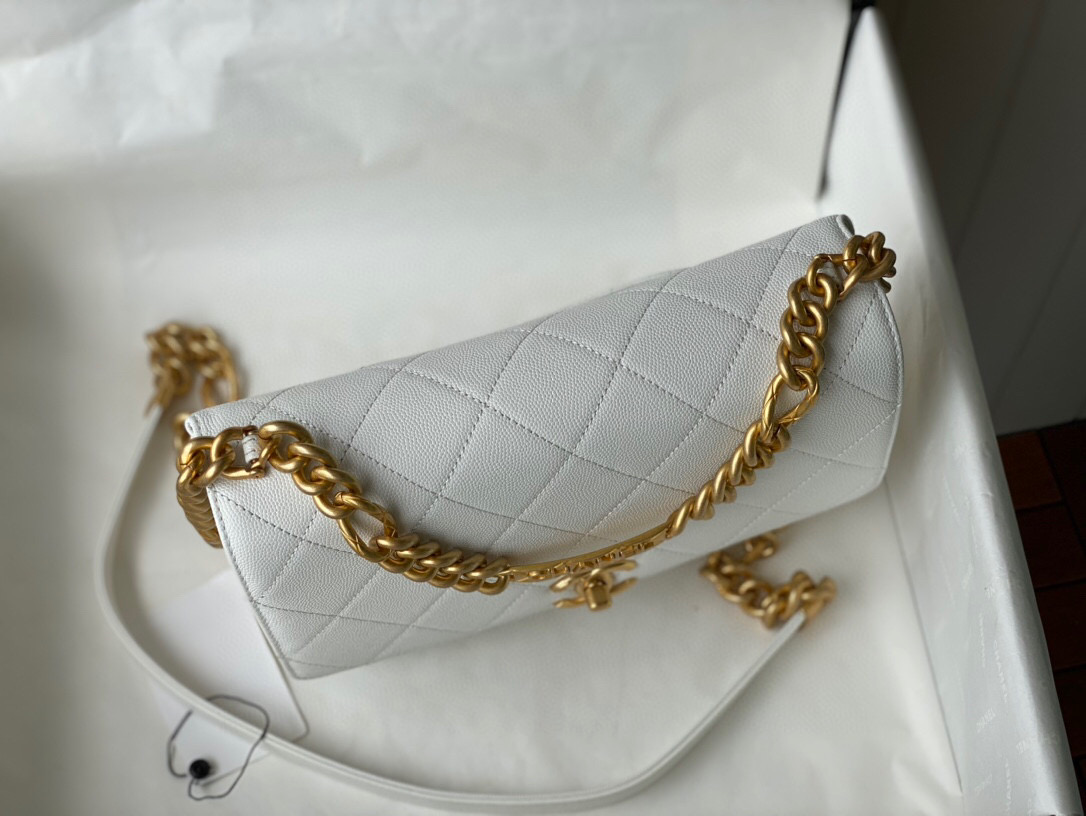 Chanel Grained Calfskin Flap Bag White AS2764