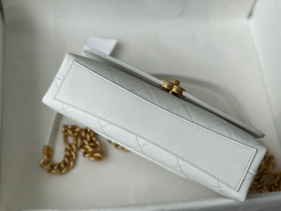 Chanel Grained Calfskin Flap Bag White AS2764