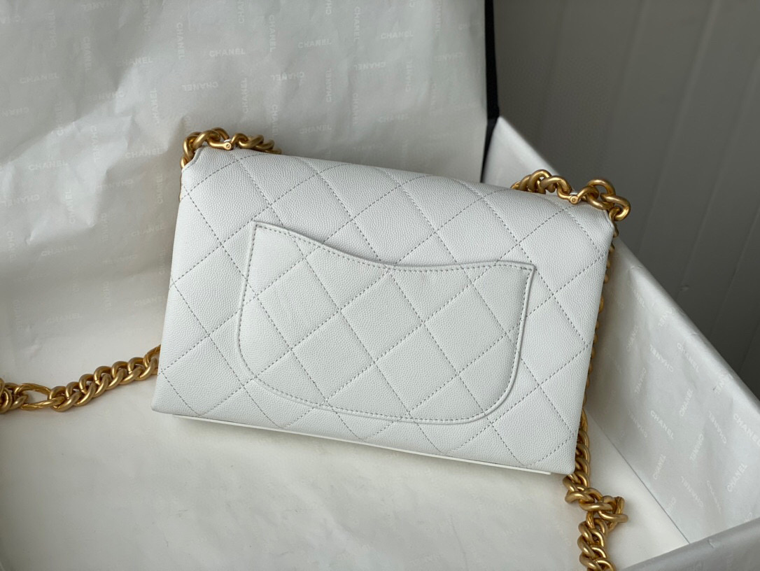 Chanel Grained Calfskin Flap Bag White AS2764