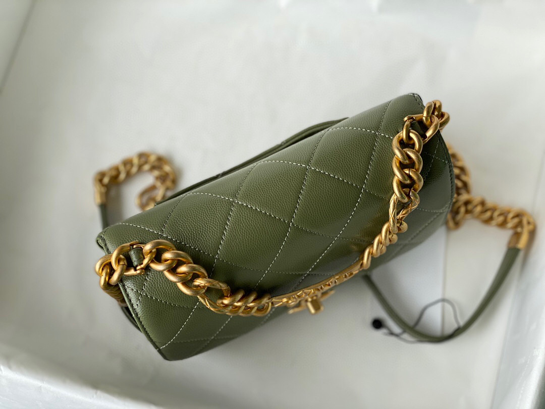 Chanel Grained Calfskin Mini Flap Bag Green AS2711