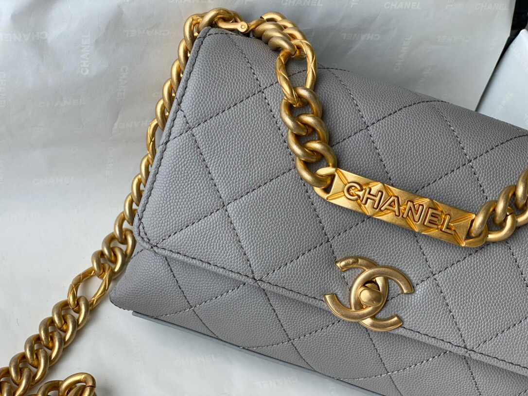 Chanel Grained Calfskin Mini Flap Bag Grey AS2711