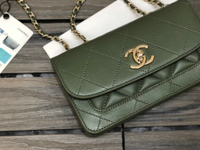 Chanel Small Lambskin Flap Bag Green AS2742