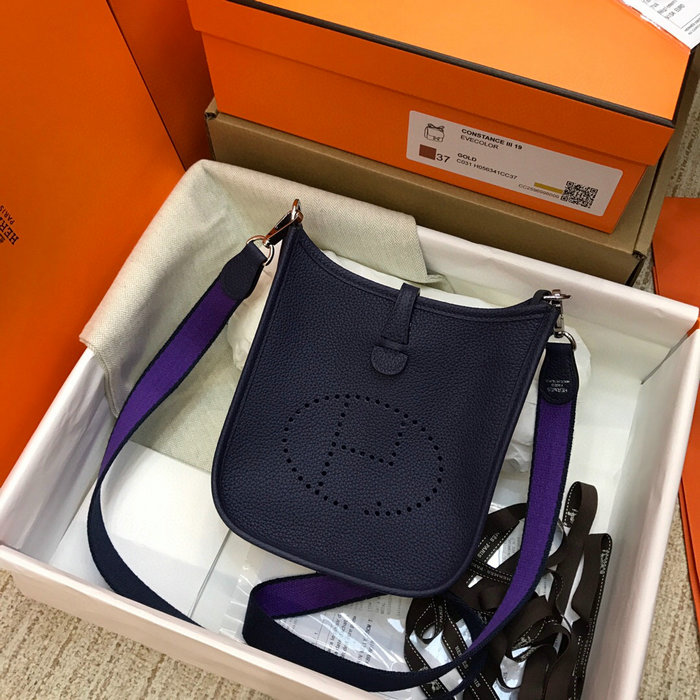 Hermes Togo Leather Mini Evelyne Bag Dark Blue H05634