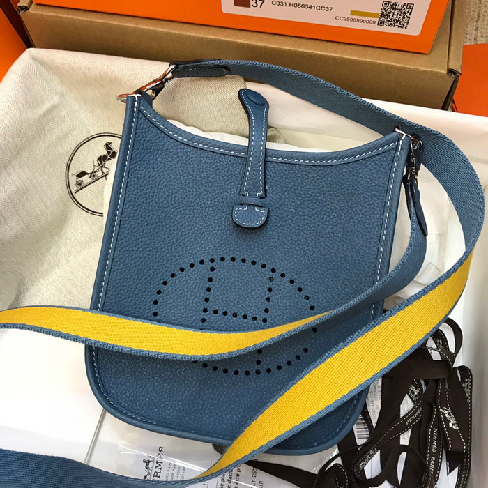 Hermes Togo Leather Mini Evelyne Bag Demin Blue H05634