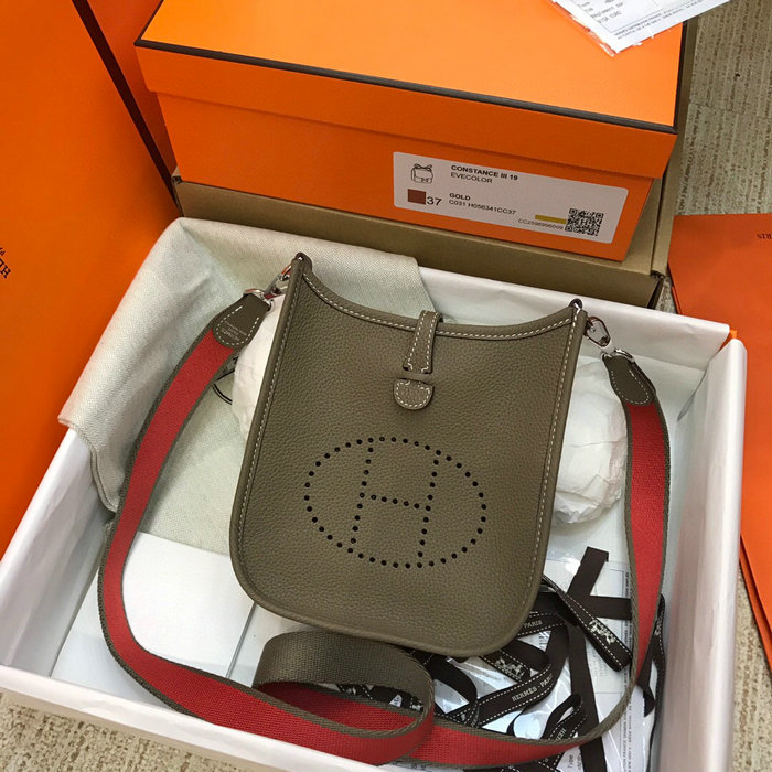 Hermes Togo Leather Mini Evelyne Bag Grey H05634