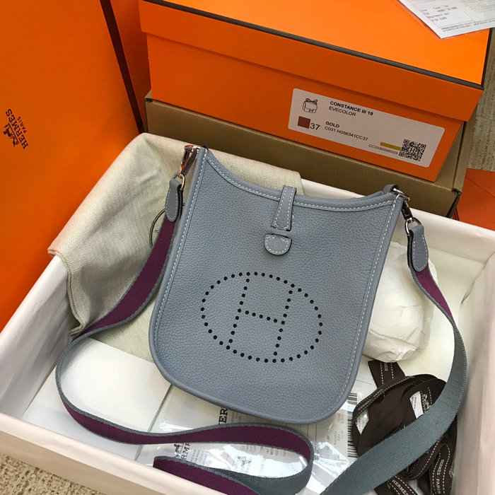 Hermes Togo Leather Mini Evelyne Bag Light Blue H05634