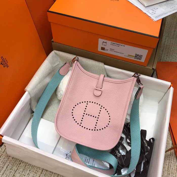 Hermes Togo Leather Mini Evelyne Bag Pink H05634