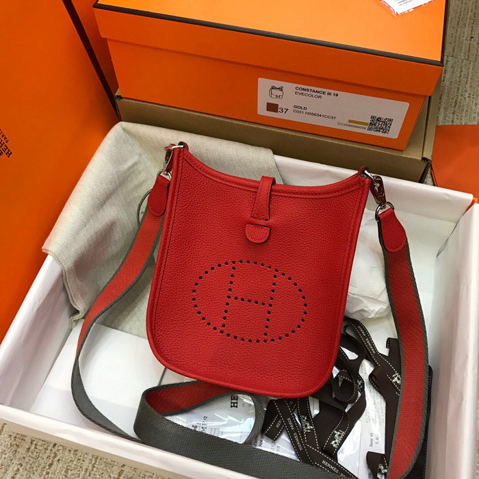 Hermes Togo Leather Mini Evelyne Bag Red H05634