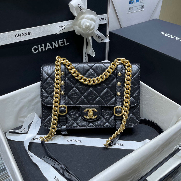 Chanel Aged Calfskin Flap Bag Black AS2696