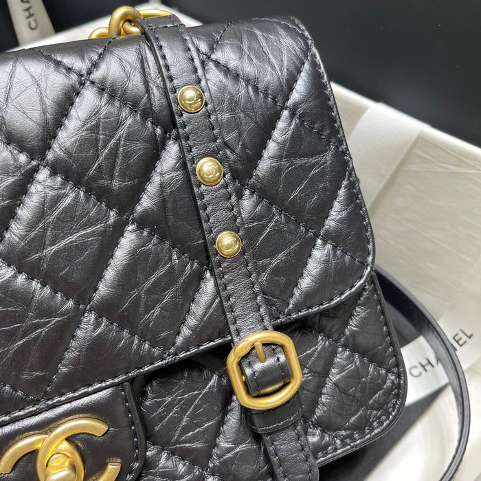 Chanel Aged Calfskin Flap Bag Black AS2696