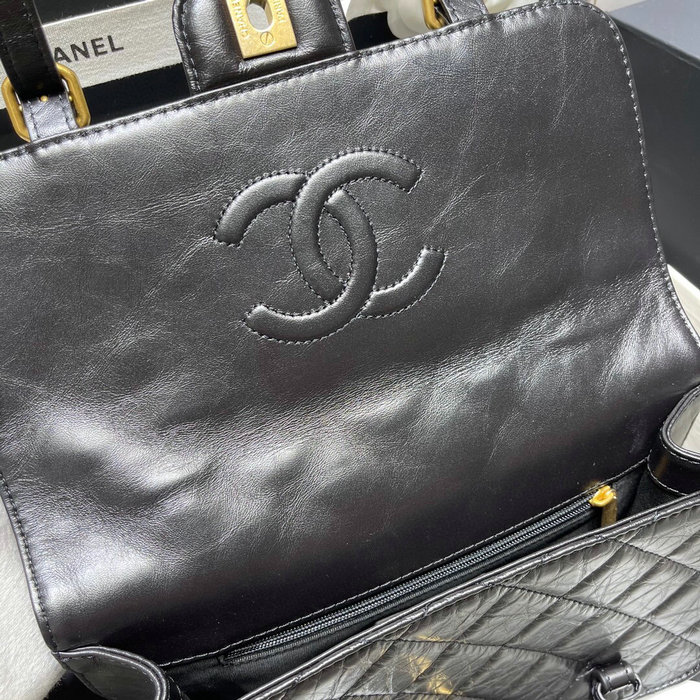 Chanel Aged Calfskin Flap Bag Black AS2696