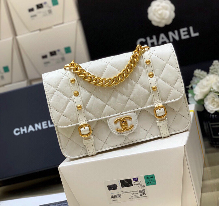 Chanel Aged Calfskin Flap Bag White AS2696