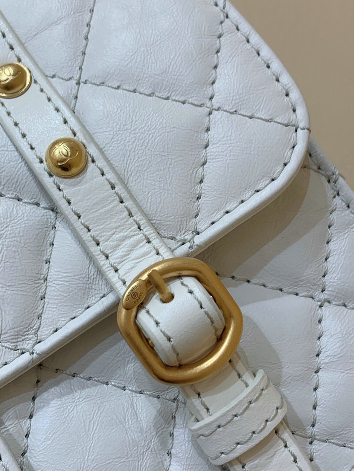 Chanel Aged Calfskin Flap Bag White AS2696