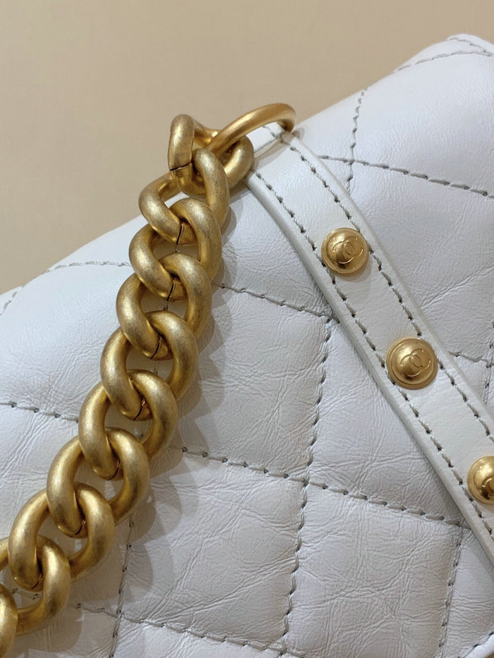 Chanel Aged Calfskin Flap Bag White AS2696