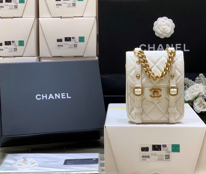 Chanel Aged Calfskin Mini Flap Bag White AS2695