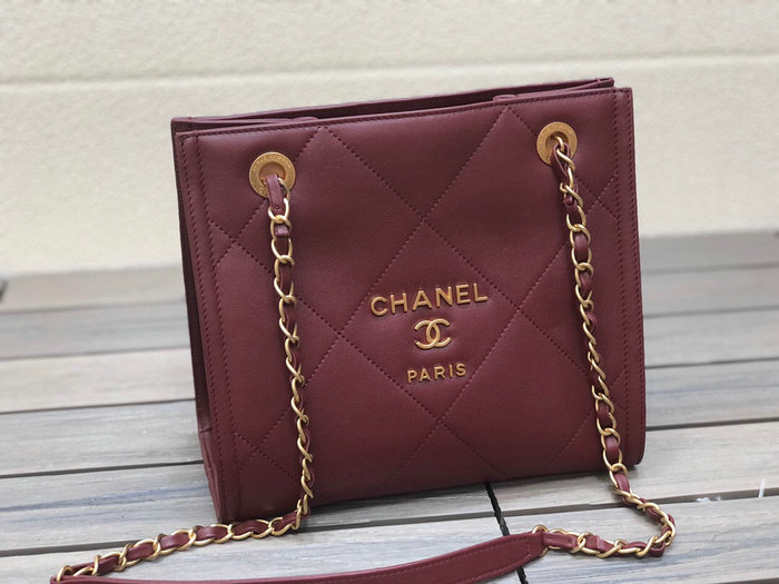 Chanel Calfskin Small Shopping Bag Burgundy AS2750