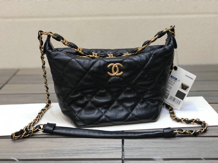 Chanel Crumpled Lambskin Shoulder Bag Black AS2480