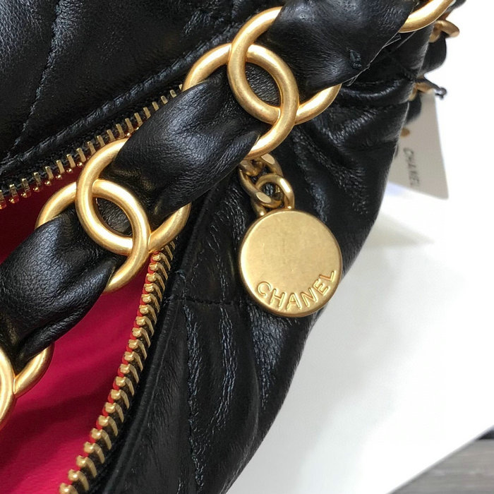 Chanel Crumpled Lambskin Shoulder Bag Black AS2480