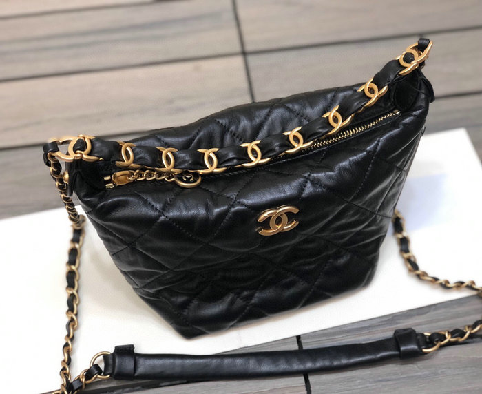 Chanel Crumpled Lambskin Shoulder Bag Black AS2480