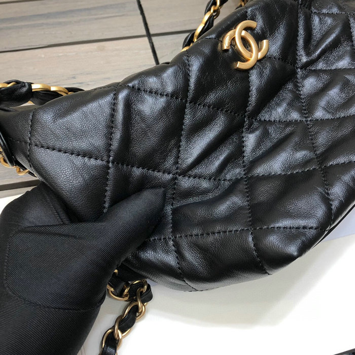 Chanel Crumpled Lambskin Shoulder Bag Black AS2480