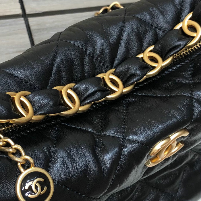 Chanel Crumpled Lambskin Shoulder Bag Black AS2480