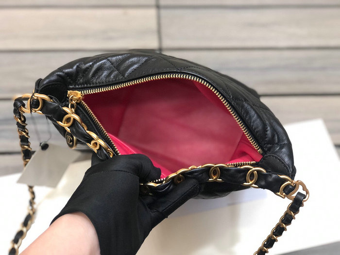 Chanel Crumpled Lambskin Shoulder Bag Black AS2480