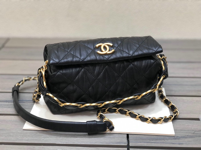 Chanel Crumpled Lambskin Small Hobo Bag Black AS2479