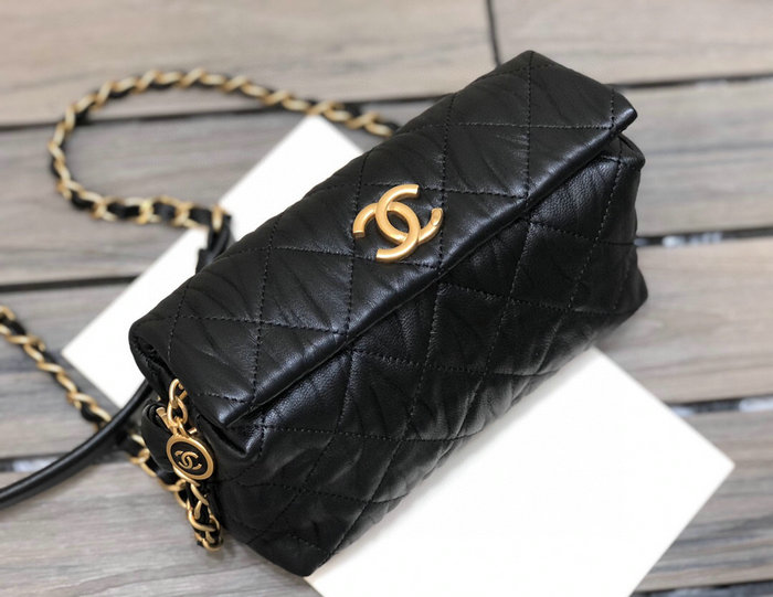 Chanel Crumpled Lambskin Small Hobo Bag Black AS2479