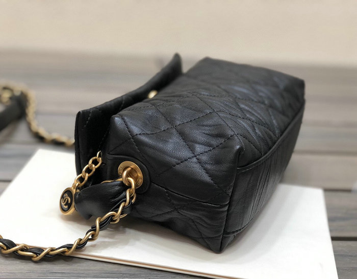 Chanel Crumpled Lambskin Small Hobo Bag Black AS2479