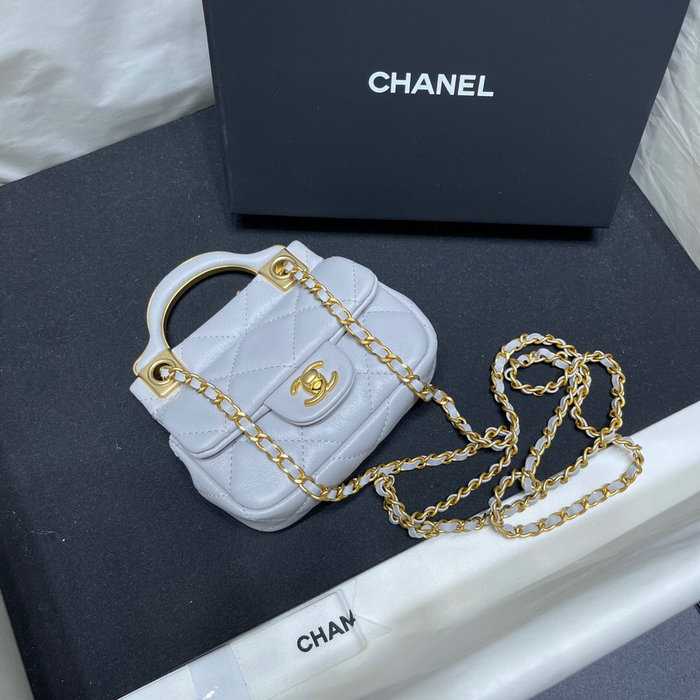 Chanel Flap Card Holder with Chain Grey AP2271