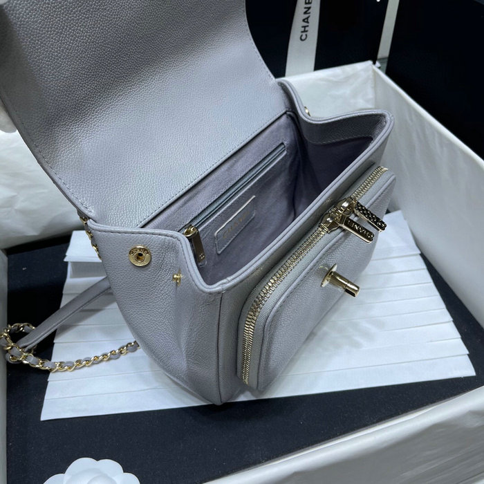 Chanel Grained Calfskin Flap Bag Grey AS29912