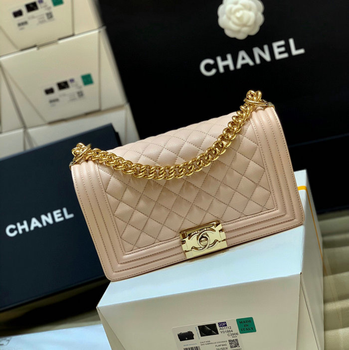 Chanel Grained Calfskin Medium Boy Handbag Beige A67086