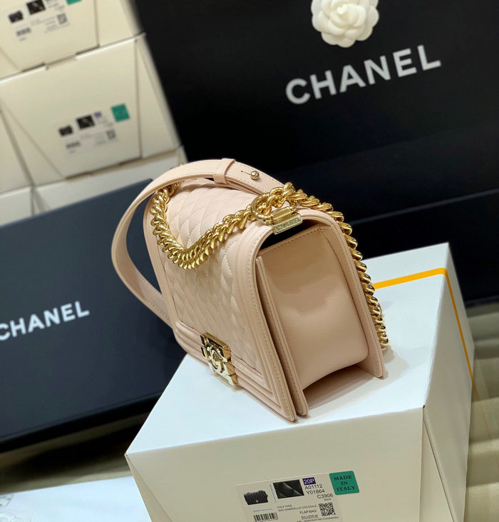 Chanel Grained Calfskin Medium Boy Handbag Beige A67086